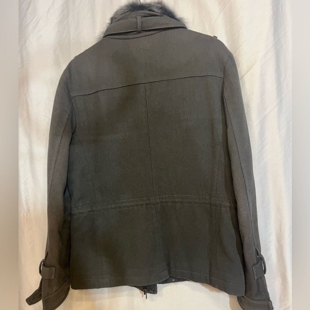 Grey Wool/Cashmere and Rabbit Fur Utility Jacket London Women’s Medium - Picture 9 of 13